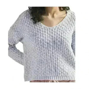 PILCRO High Low Cropped Crochet Waffle Knit Long Sleeve Sweater Women Small